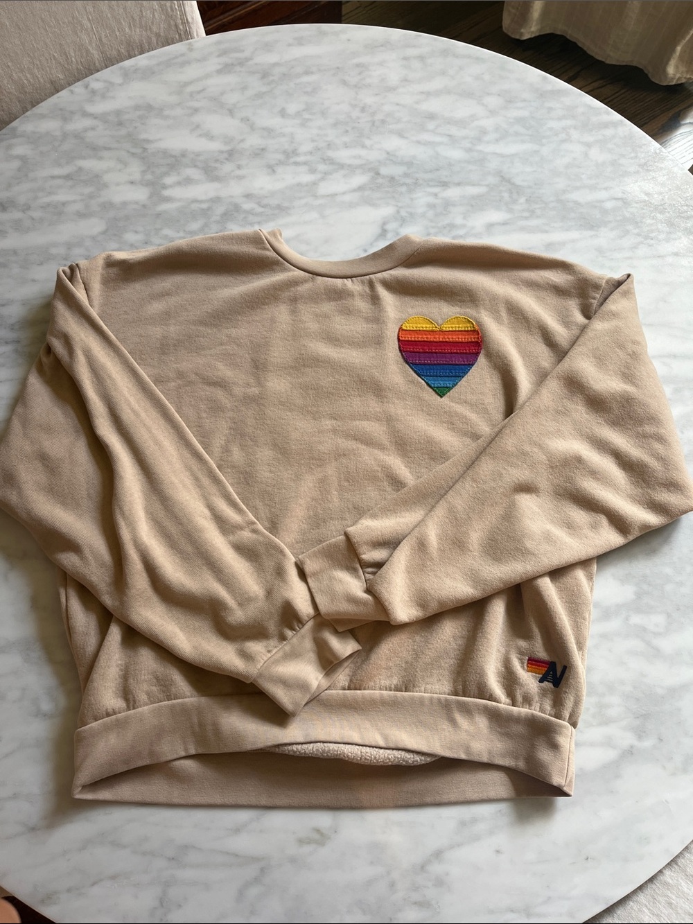 Aviator Nation Rainbow Heart Stitch Relaxed Crew Sweatshirt